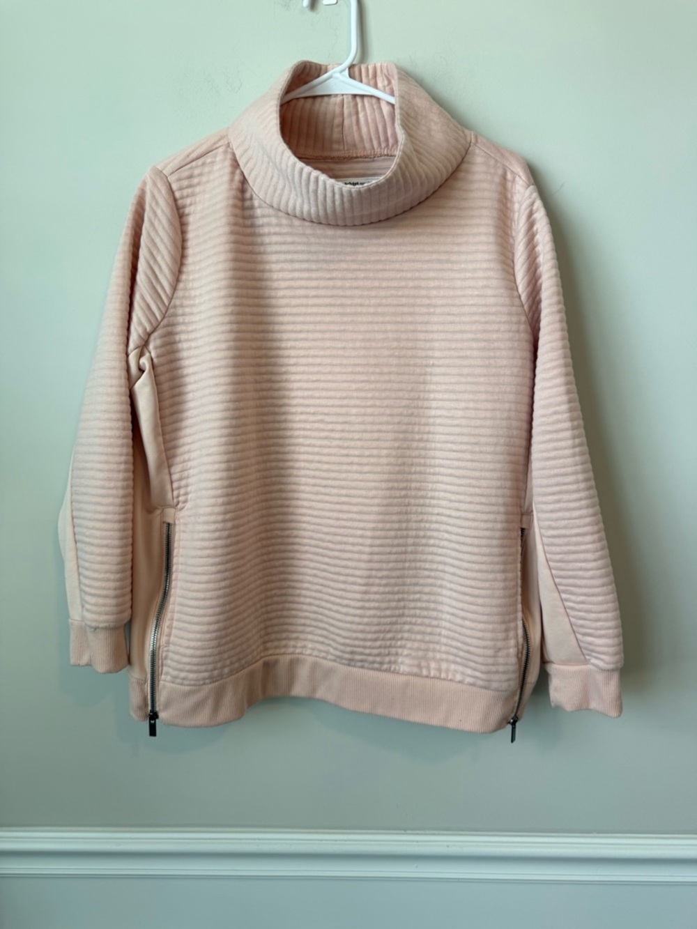 The sweatshirt product pink ribbed zipper detail cowl neck sweatshirt size large